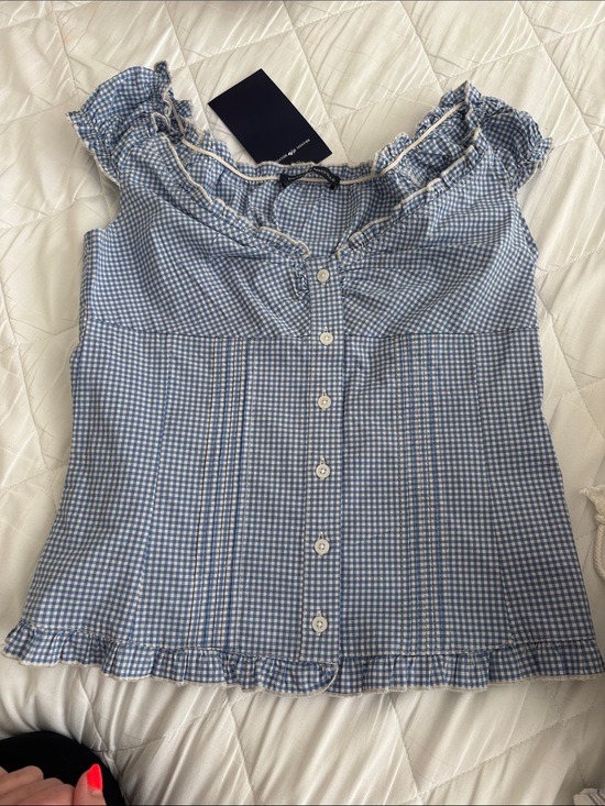 Brandy Melville Tops - Blue Gingham Ruffle Button-Front Women's Top